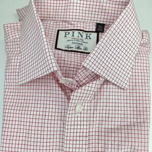 Thomas Pink Mens Super Slim Fit Shirt 15.5 39cm Red White Micro Check Stretch